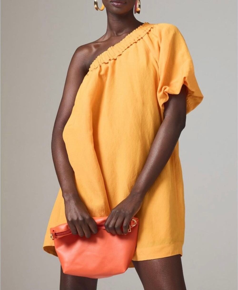 By Anthropologie One-Shoulder Waistless Mini Dress
Linen Blend Mango Orange XL